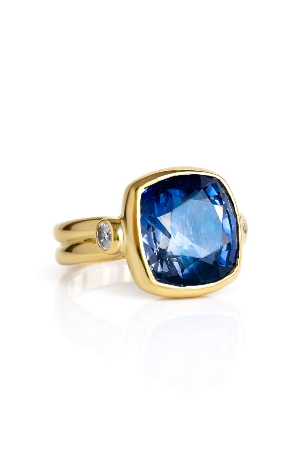 Blue Sapphire with Oval Diamonds Birthstone Ring
