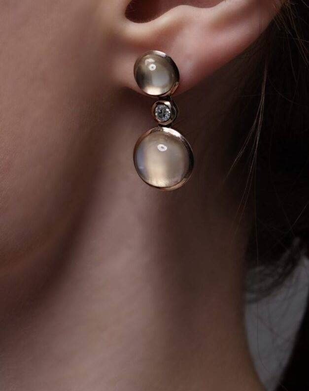 Moonstone Rose Quartz Diamonds Energy Earrings