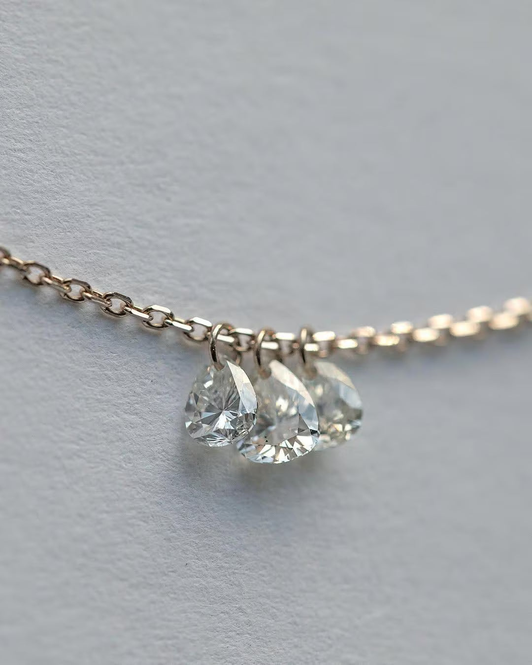 Pear Shaped Floating Diamonds Necklace