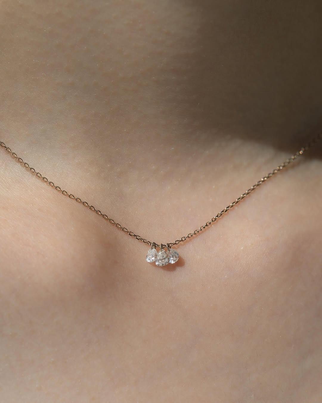 Pear Shaped Floating Diamonds Necklace