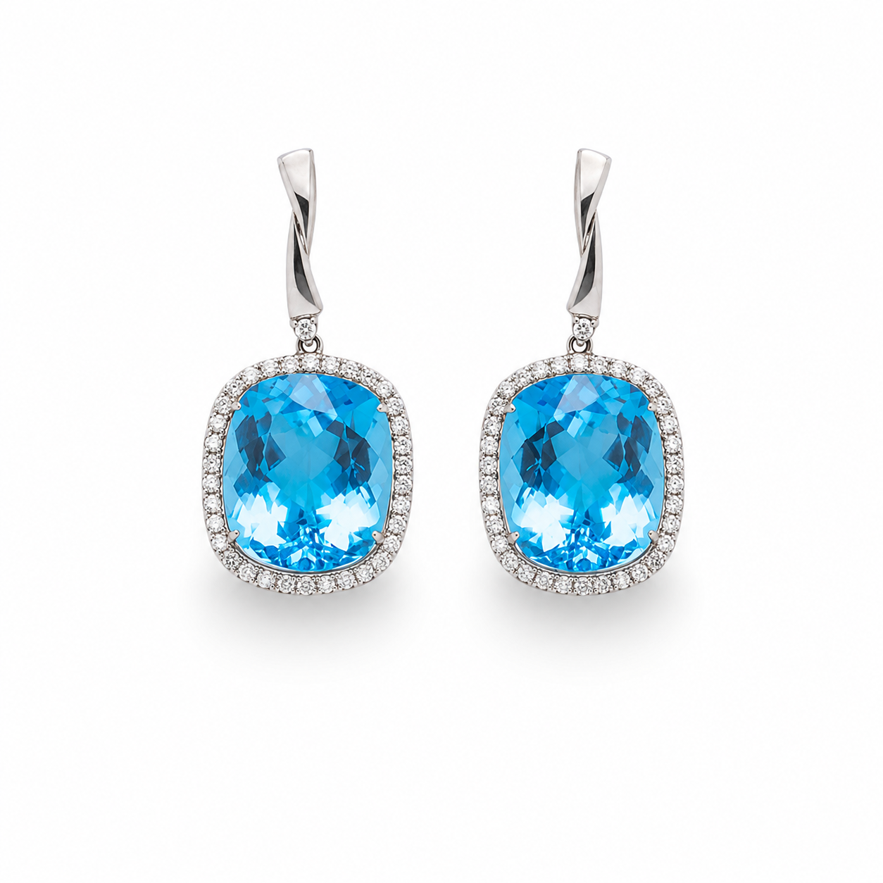 Swiss Blue Topaz White Diamonds Earrings