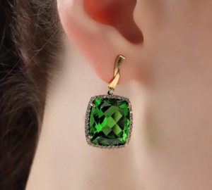 Moldavite and Brilliant White Diamonds Earrings - Image 2