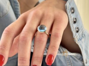 Sky Blue Topaz Large Sphere Ring - Image 6