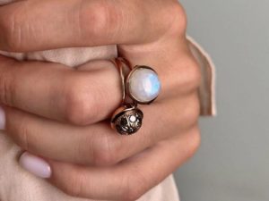 Rainbow Moonstone Large Sphere Ring - Image 6