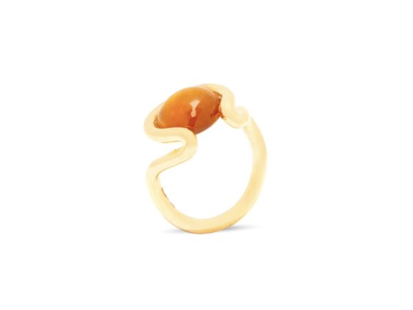 Hessonite Garnet Open Wave Ring