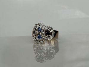 Blossoms Diamonds Blue Sapphires Wide Band Ring - Image 5