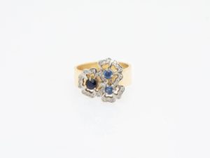 Blossoms Diamonds Blue Sapphires Wide Band Ring - Image 2