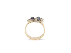 Blossoms Diamonds Blue Sapphires Wide Band Ring - Image 3