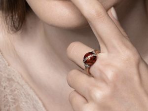 Hessonite Garnet Diamonds Band Ring - Image 5