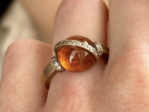 Hessonite Garnet Diamonds Band Ring - Image 7