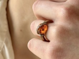 Hessonite Garnet Diamonds Band Ring - Image 9