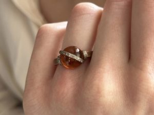 Hessonite Garnet Diamonds Band Ring - Image 10