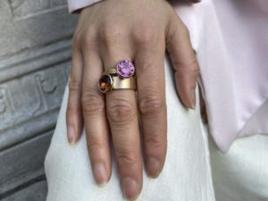 Padparadscha Sapphire Wide Band Ring - Image 7