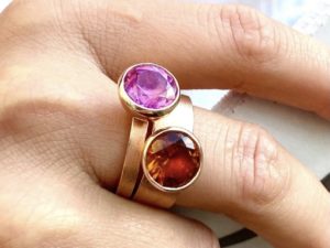 Padparadscha Sapphire Wide Band Ring - Image 8