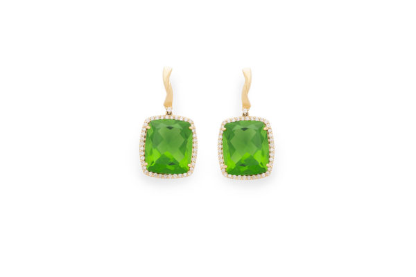 Moldavite and Brilliant White Diamonds Earrings