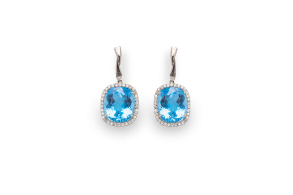 Swiss Blue Topaz White Diamonds Earrings