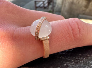 Milky Moonstone Diamond Band Ring - Image 2