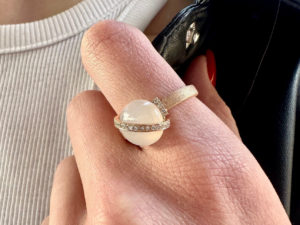 Milky Moonstone Diamond Band Ring - Image 3