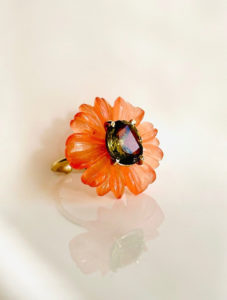 Blooming Orange-Pink Jade Green Tourmaline Ring - Image 3