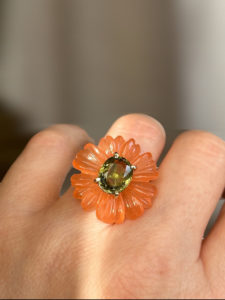 Blooming Orange-Pink Jade Green Tourmaline Ring - Image 2