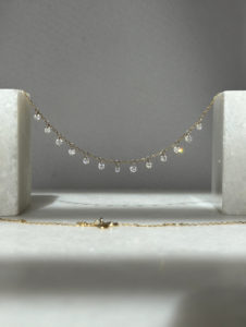 14k Gold Set Free Bare Brilliant Cut Floating Diamonds Station Necklace - Image 3