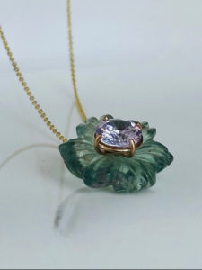 Blooming Green Fluorite Lilac Zircon Pendant  14k, Solid Gold Pendant - Image 2