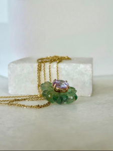 Blooming Green Fluorite Lilac Zircon Pendant  14k, Solid Gold Pendant - Image 3