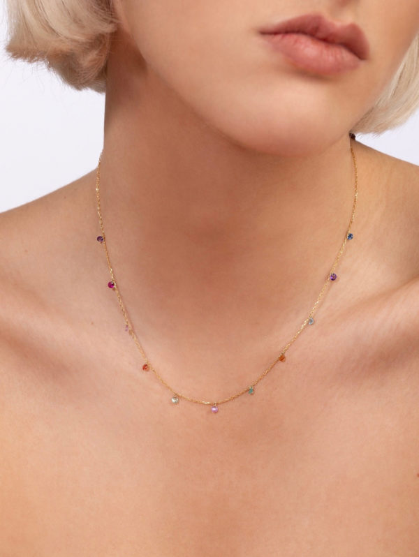 14k Gold Set Free Bare Floating Sapphires Necklace