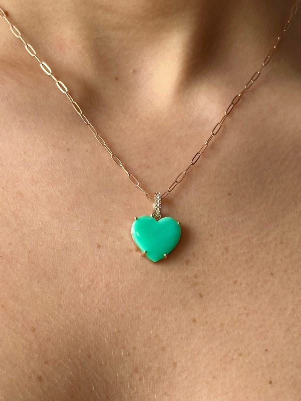 Natural Apple Green Chrysoprase Diamond Heart Pendant