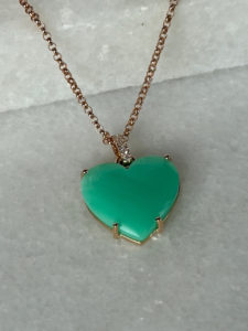 Natural Apple Green Chrysoprase Diamond Heart Pendant - Image 2