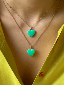 Natural Apple Green Chrysoprase Diamond Heart Pendant - Image 4