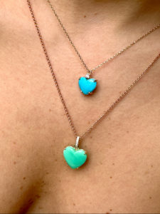 Natural Sleeping Beauty Turquoise Diamond Heart Pendant - Image 7