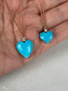 Natural Sleeping Beauty Turquoise Diamond Heart Pendant - Image 4