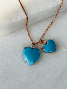 Natural Sleeping Beauty Turquoise Diamond Heart Pendant - Image 5