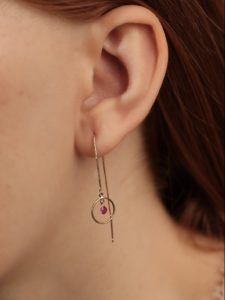 Floating Pierced Ruby Threader Earrings - Image 4